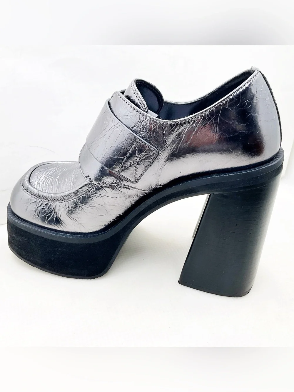 {MICHAEL Michael Kors} Colby Crackled Gunmetal Metallic Leather Platforms